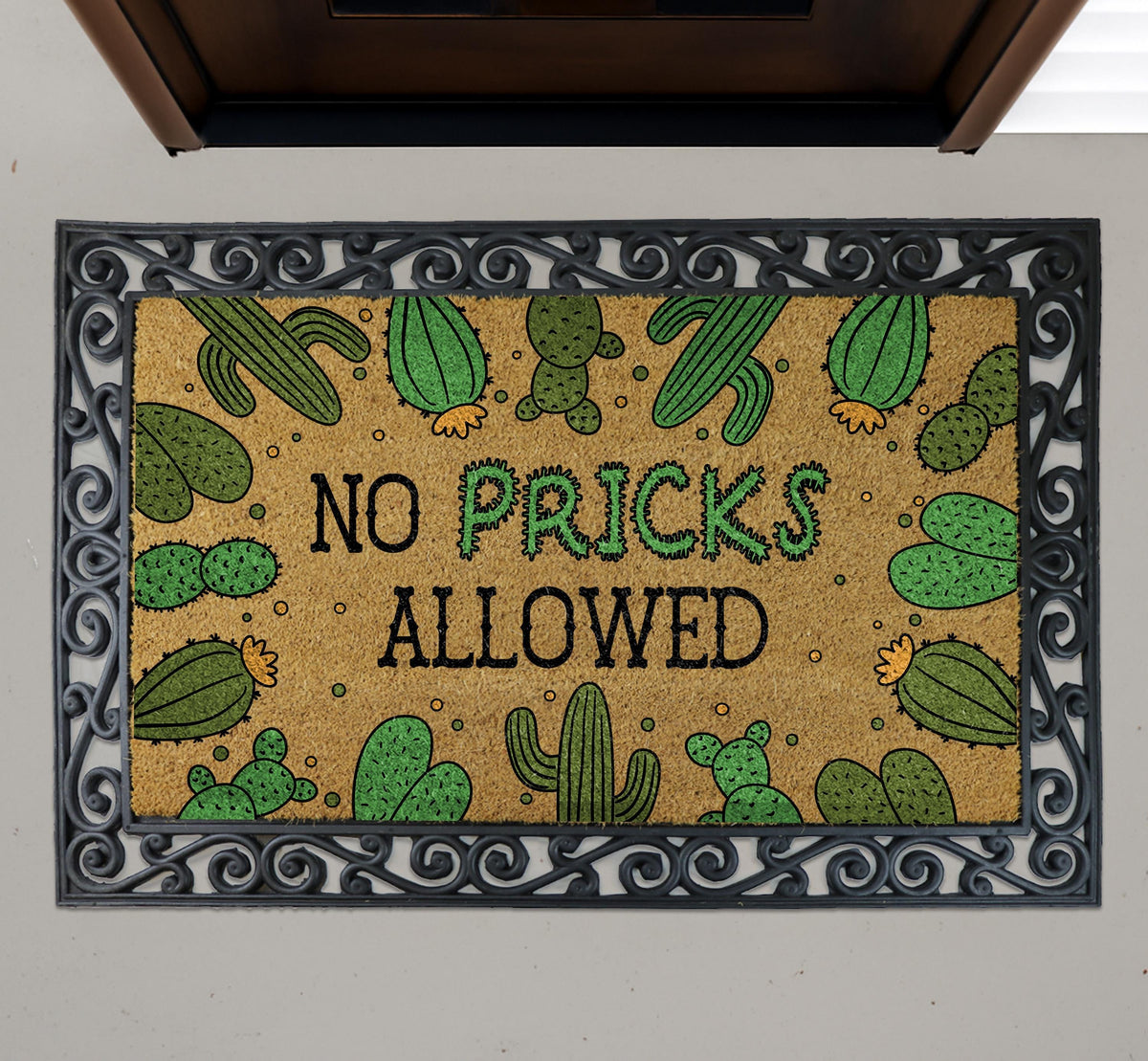 No Pricks Allowed Doormat, Funny Cactus Welcome Mat, Humorous Home Entrance Decor