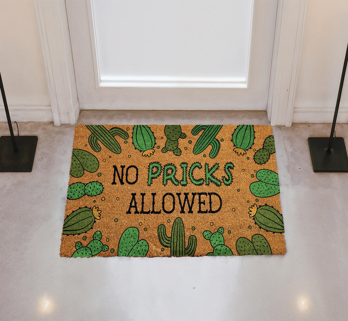 No Pricks Allowed Doormat, Funny Cactus Welcome Mat, Humorous Home Entrance Decor