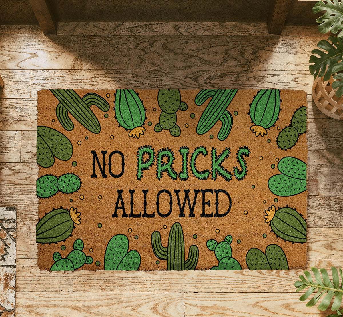 No Pricks Allowed Doormat, Funny Cactus Welcome Mat, Humorous Home Entrance Decor