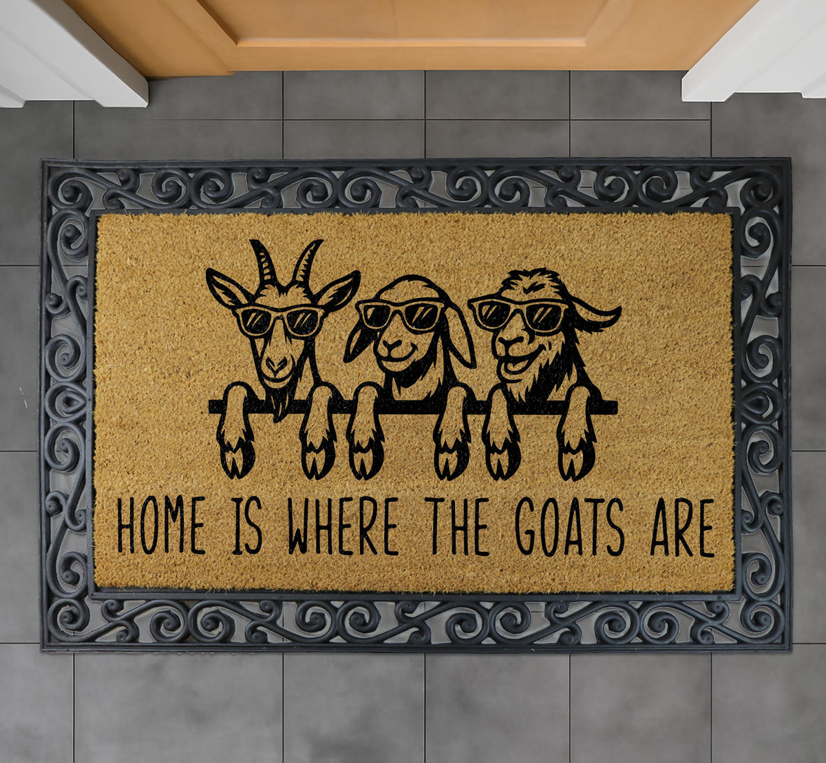 Home Is Where The Goats Are Coco Doormat, Funny Goat Door Mat, Farmhouse Goat Entry Mat