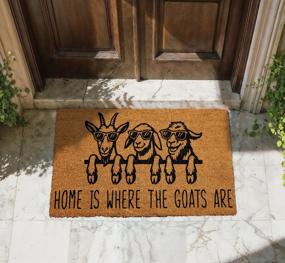 Home Is Where The Goats Are Coco Doormat, Funny Goat Door Mat, Farmhouse Goat Entry Mat