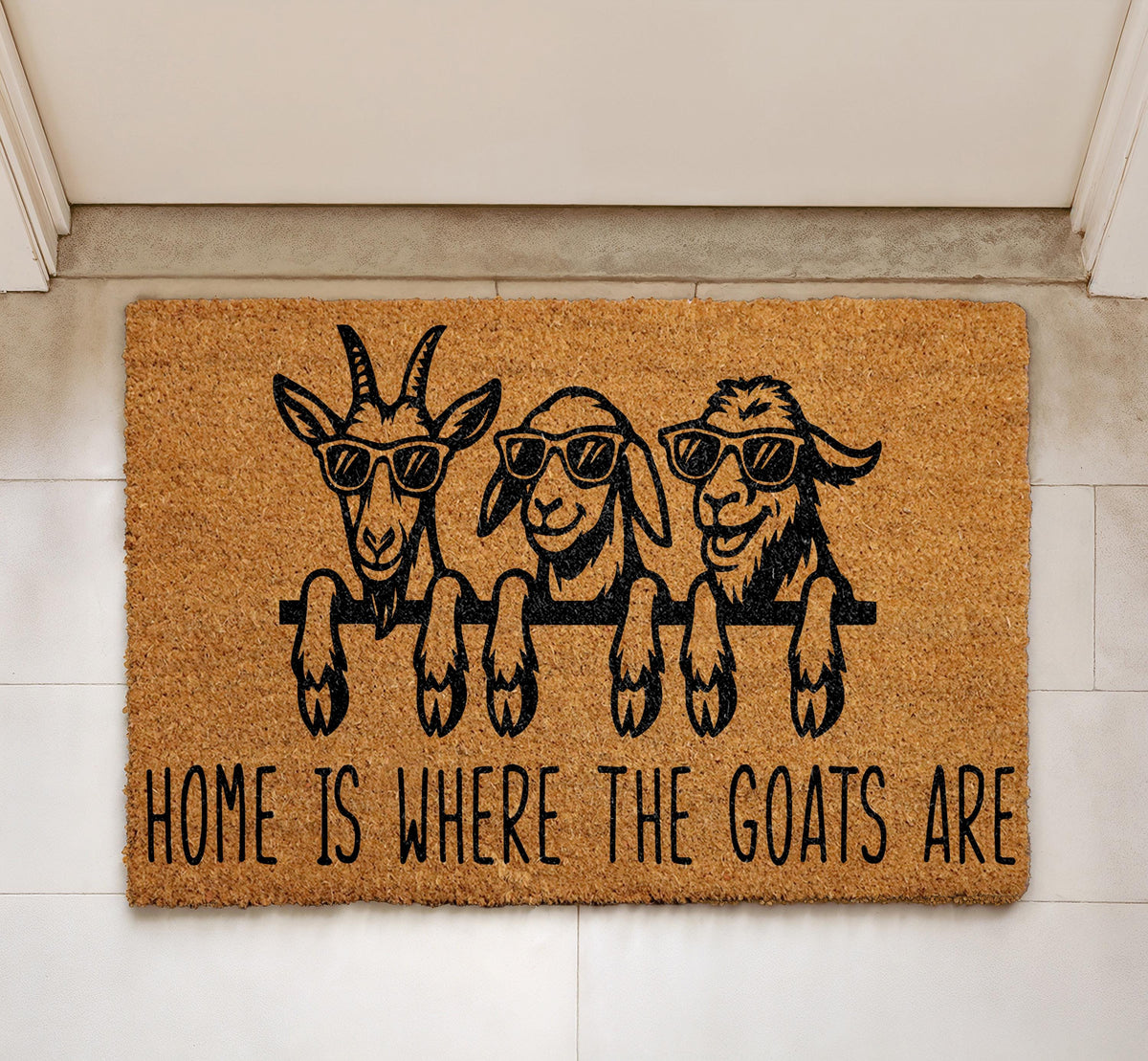 Home Is Where The Goats Are Coco Doormat, Funny Goat Door Mat, Farmhouse Goat Entry Mat