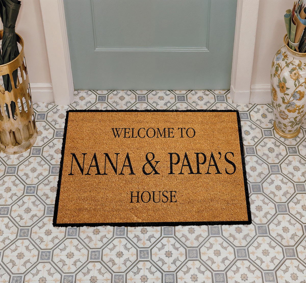 Welcome To Nana & Papa's House Doormat, Custom Welcome Mat, Personalized Gift Mat