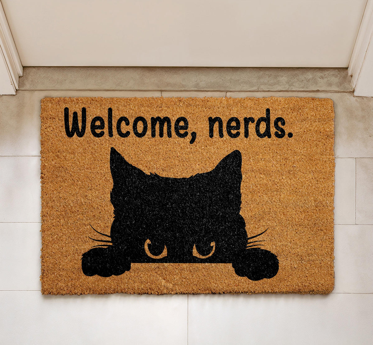Welcome Nerds Doormat, Funny Cat Welcome Mat, Black Cat Lover Home Decor