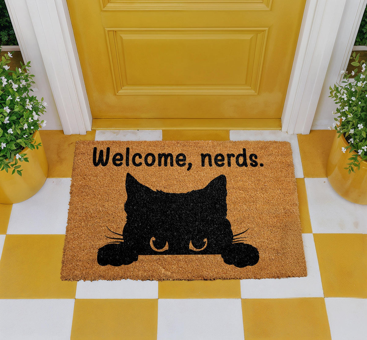 Welcome Nerds Doormat, Funny Cat Welcome Mat, Black Cat Lover Home Decor