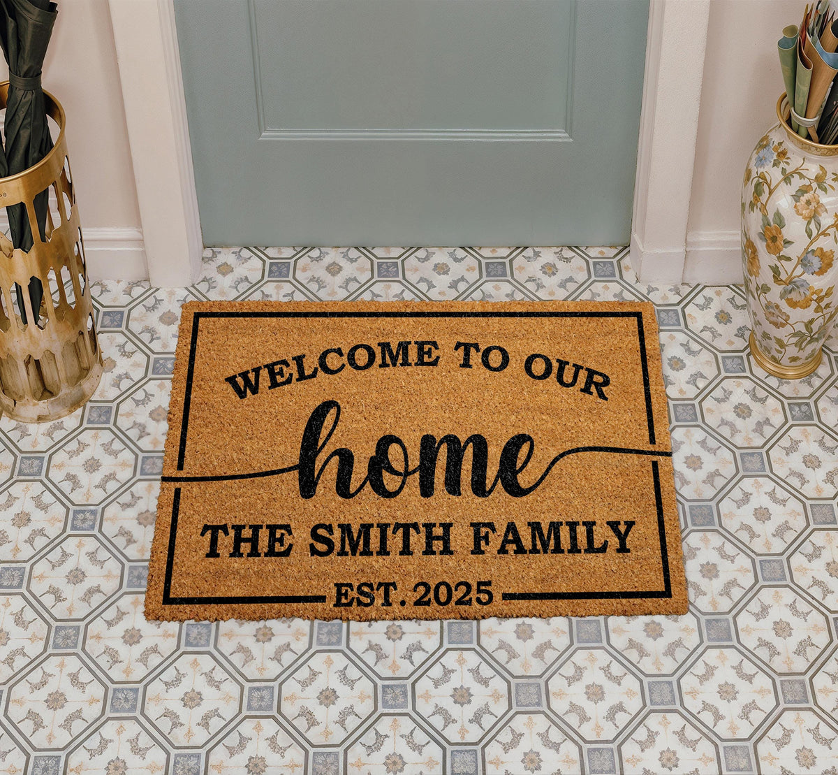 Welcome to Our Home Doormat, Custom Family Name & Established Year Door Mat