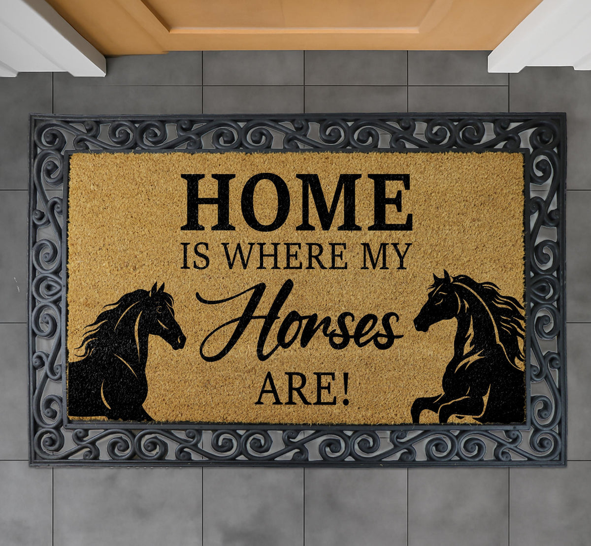 Home Is Where My Horses Are Doormat, Horse Lover Welcome Mat, Equestrian Door Coir Rug