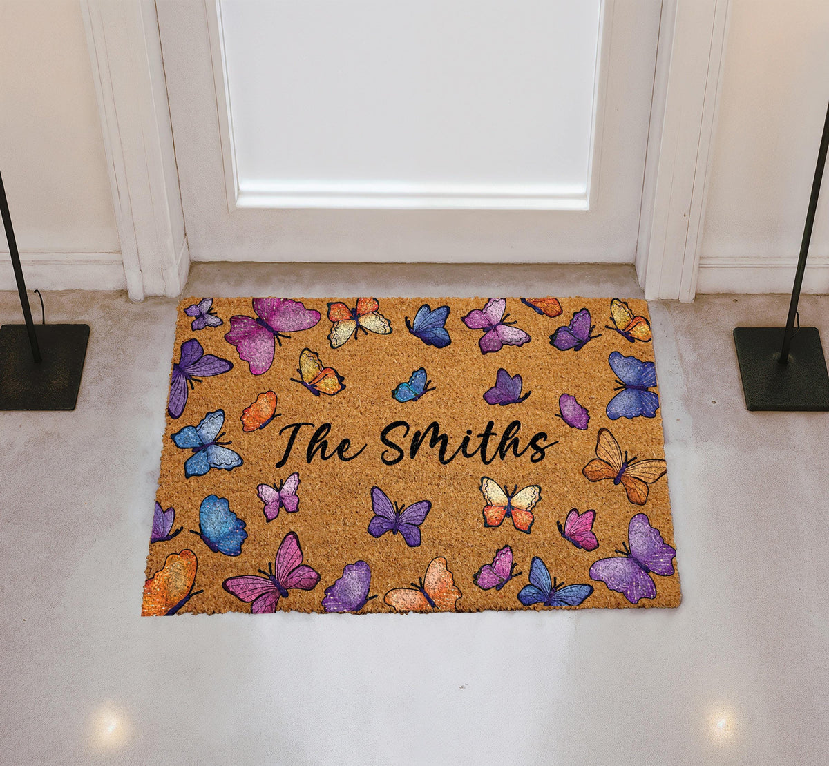 Personalized Butterfly Doormat, Colorful Monarch Butterflies Welcome Mat
