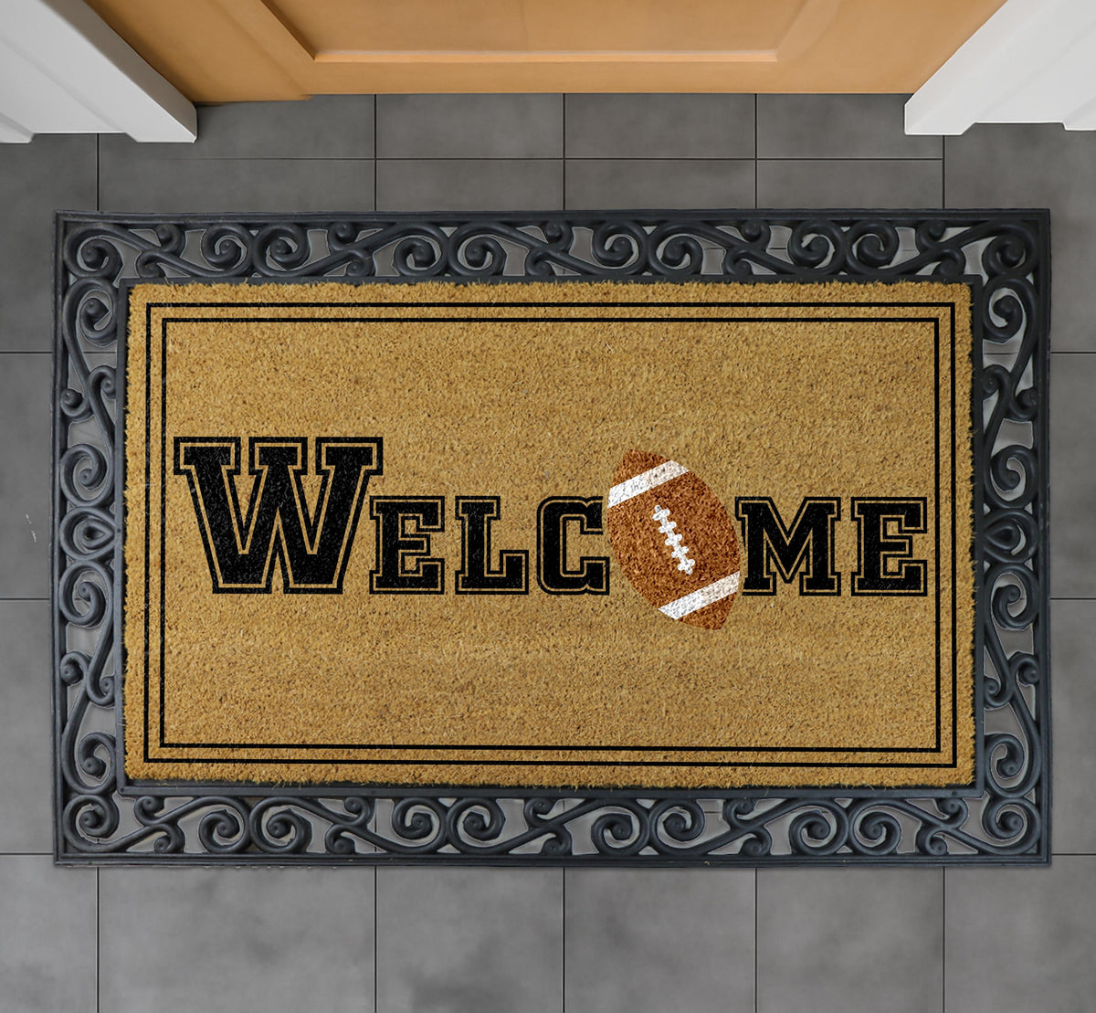 Welcome Football Doormat, Football Lover Home Decor, Touchdown Outdoor Entrance Rug