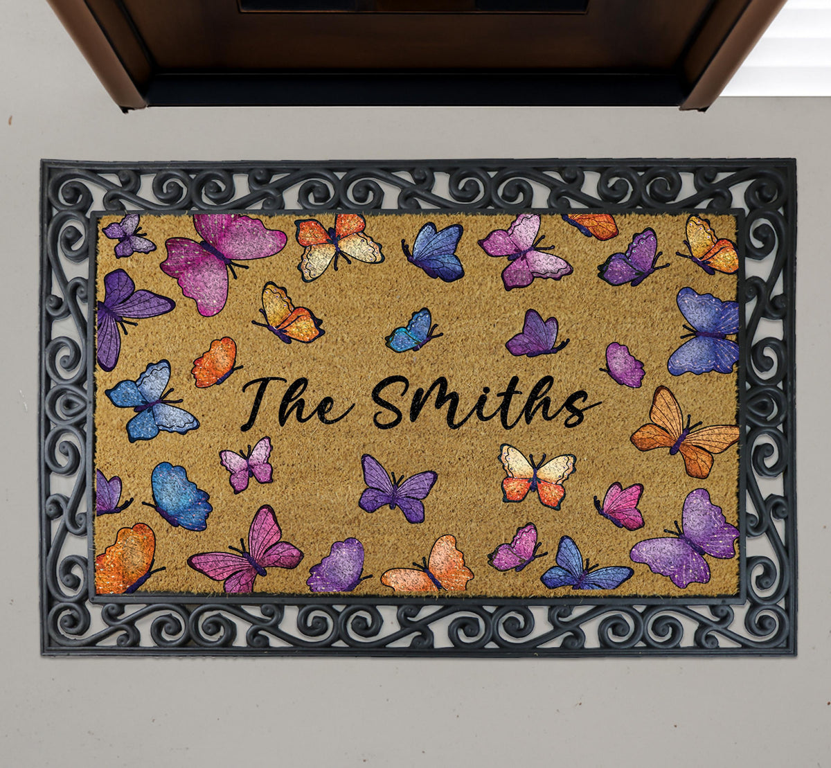 Personalized Butterfly Doormat, Colorful Monarch Butterflies Welcome Mat