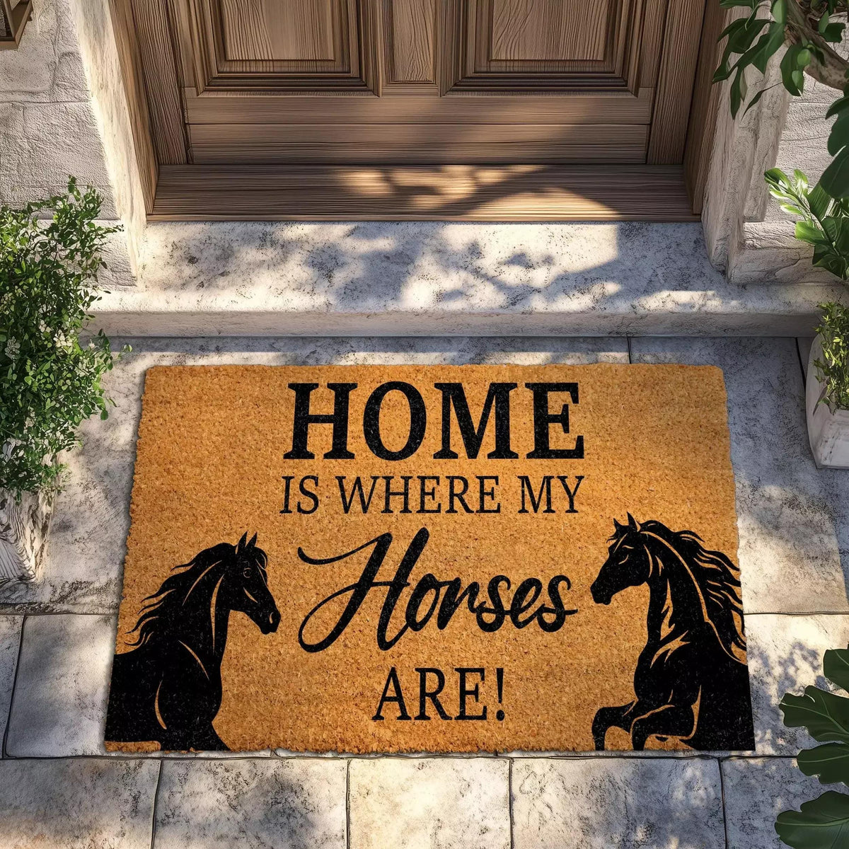 Home Is Where My Horses Are Doormat, Horse Lover Welcome Mat, Equestrian Door Coir Rug