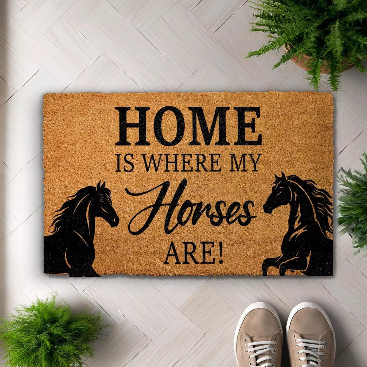 Home Is Where My Horses Are Doormat, Horse Lover Welcome Mat, Equestrian Door Coir Rug