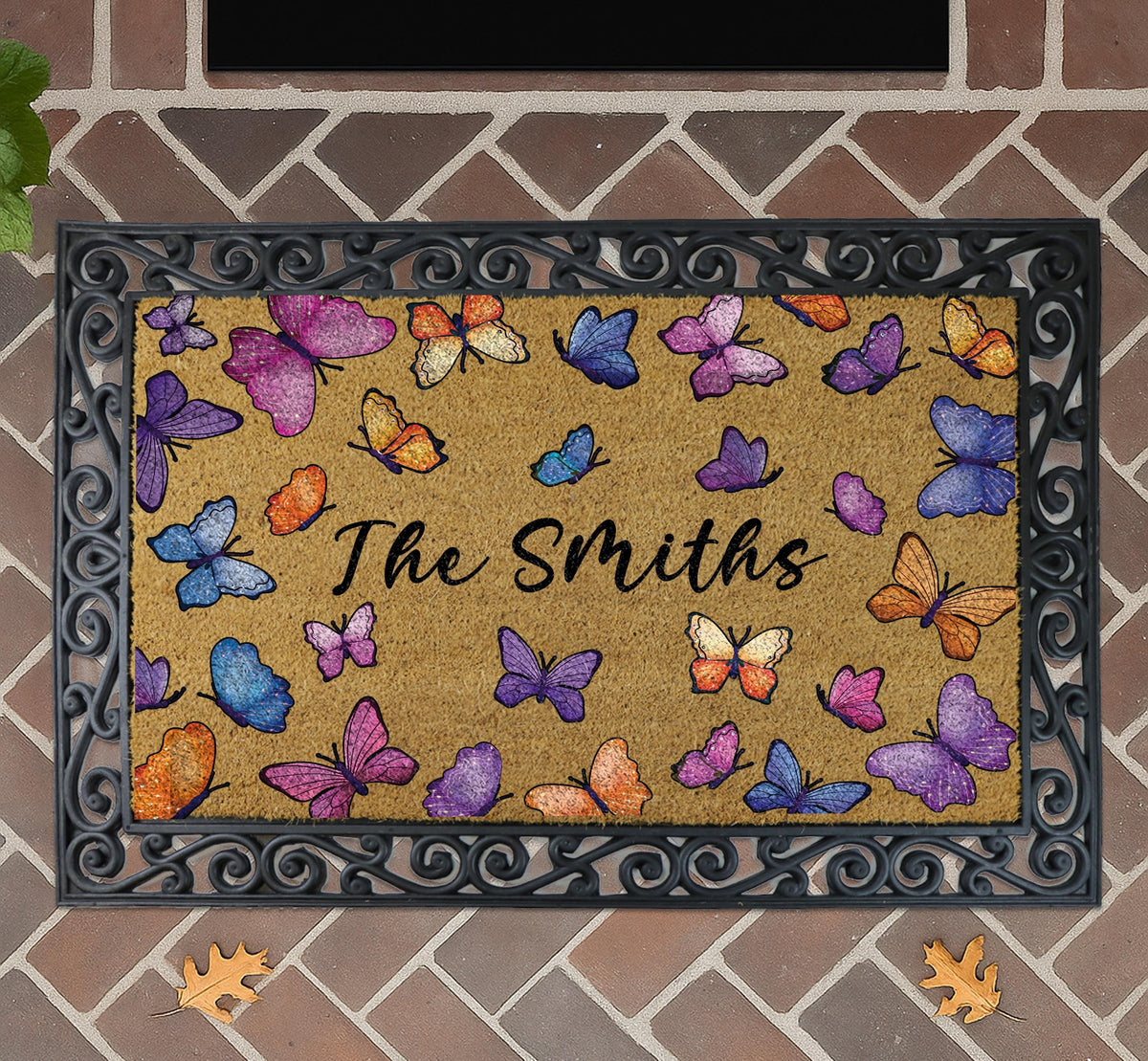 Personalized Butterfly Doormat, Colorful Monarch Butterflies Welcome Mat