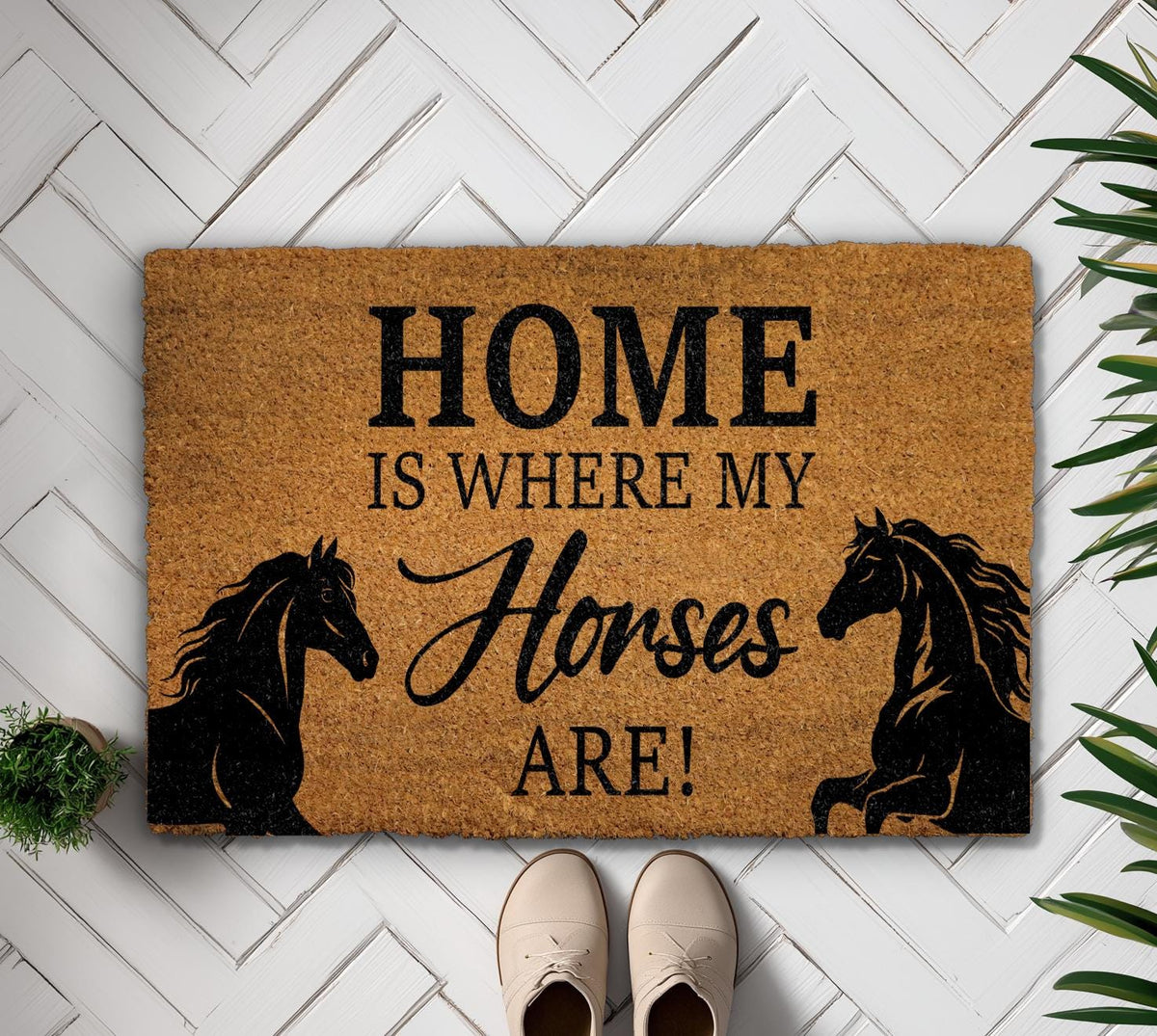 Home Is Where My Horses Are Doormat, Horse Lover Welcome Mat, Equestrian Door Coir Rug