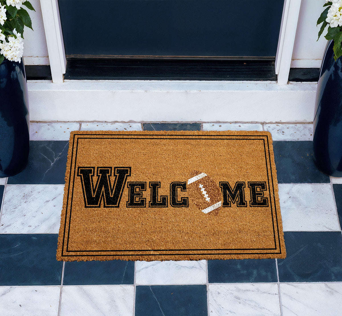 Welcome Football Doormat, Football Lover Home Decor, Touchdown Outdoor Entrance Rug