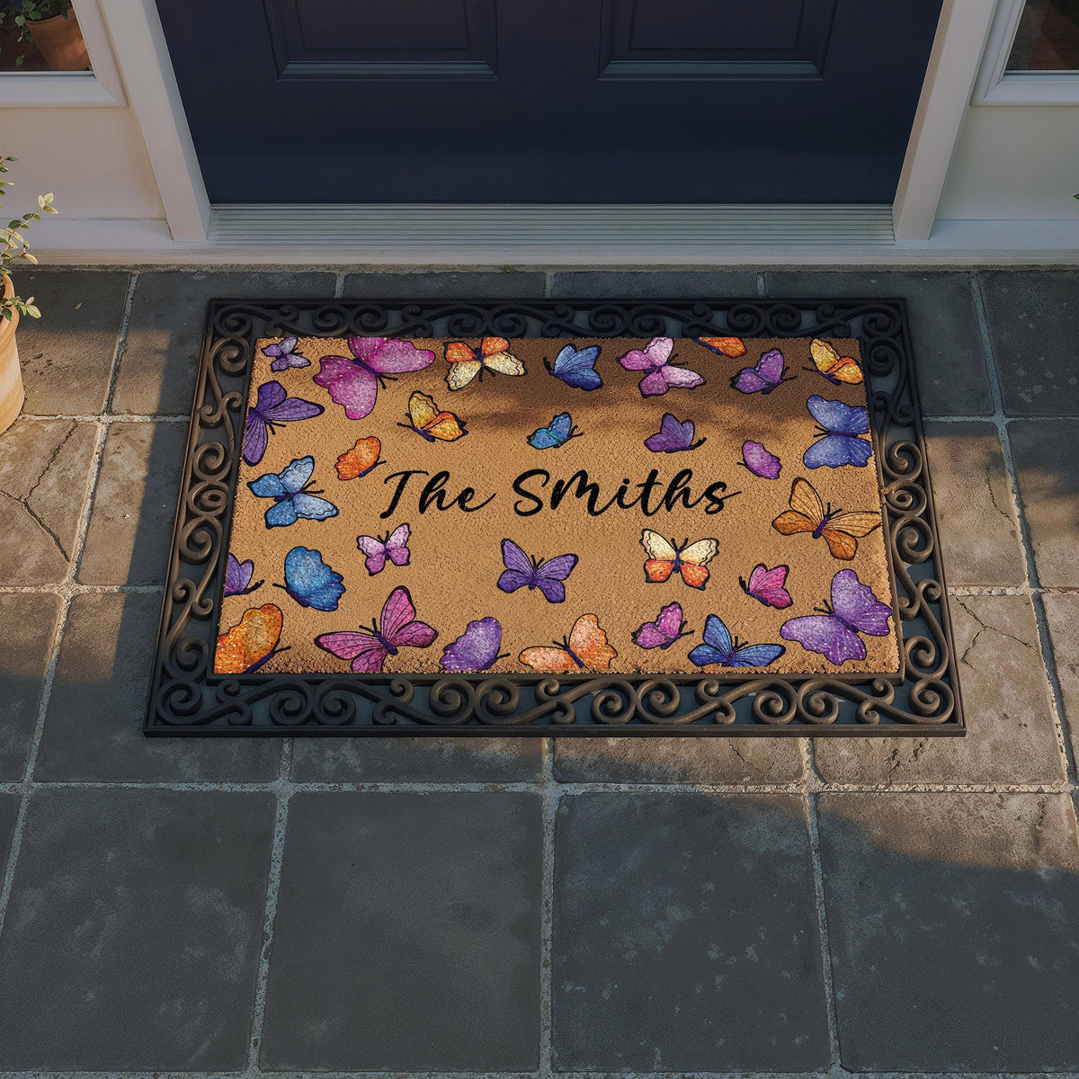 Personalized Butterfly Doormat, Colorful Monarch Butterflies Welcome Mat