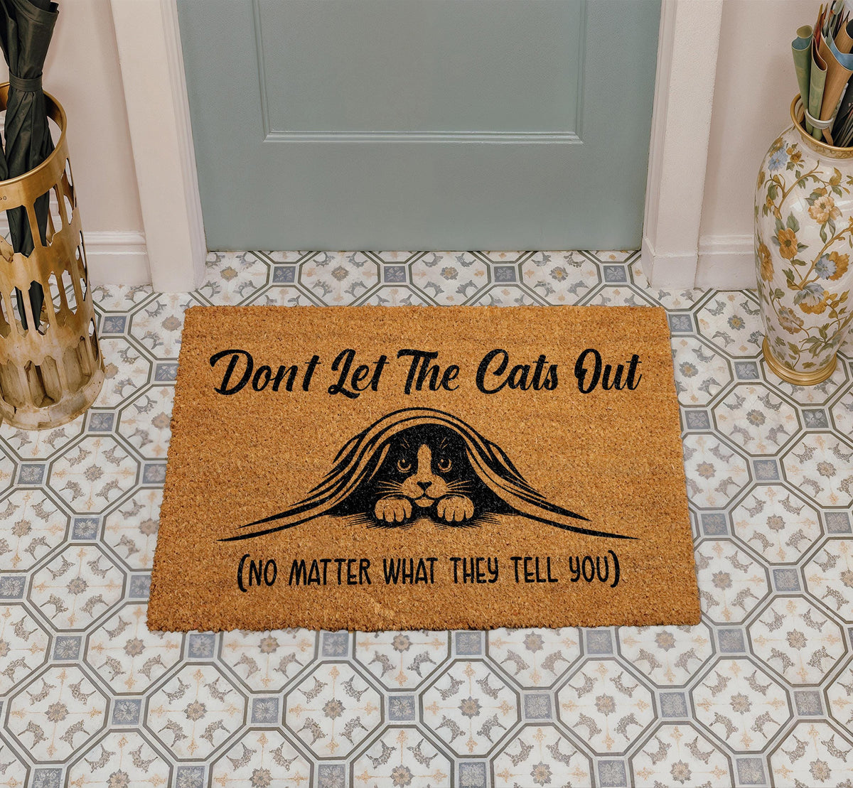 Don't Let The Cats Out Doormat: Cute Cat Welcome Mat (Coir, Multiple Sizes)