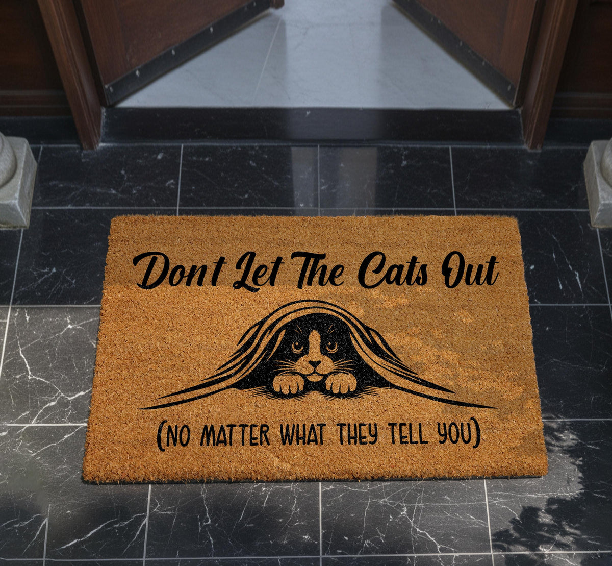 Don't Let The Cats Out Doormat: Cute Cat Welcome Mat (Coir, Multiple Sizes)