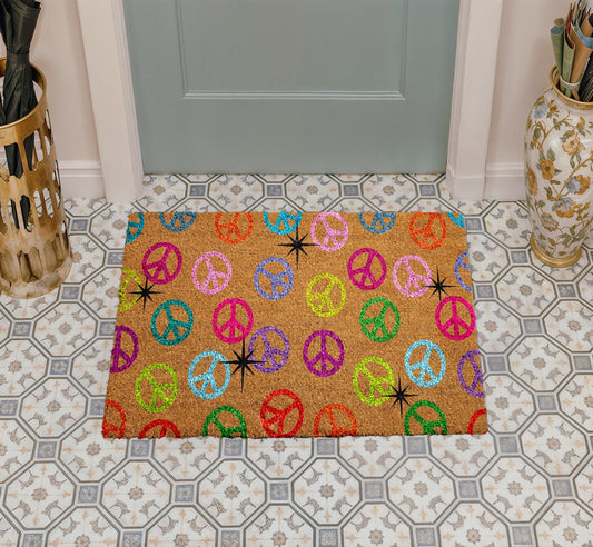 Peace Sign Doormat, Boho Peace & Love Door Mat, Peace Symbol Welcome Mat