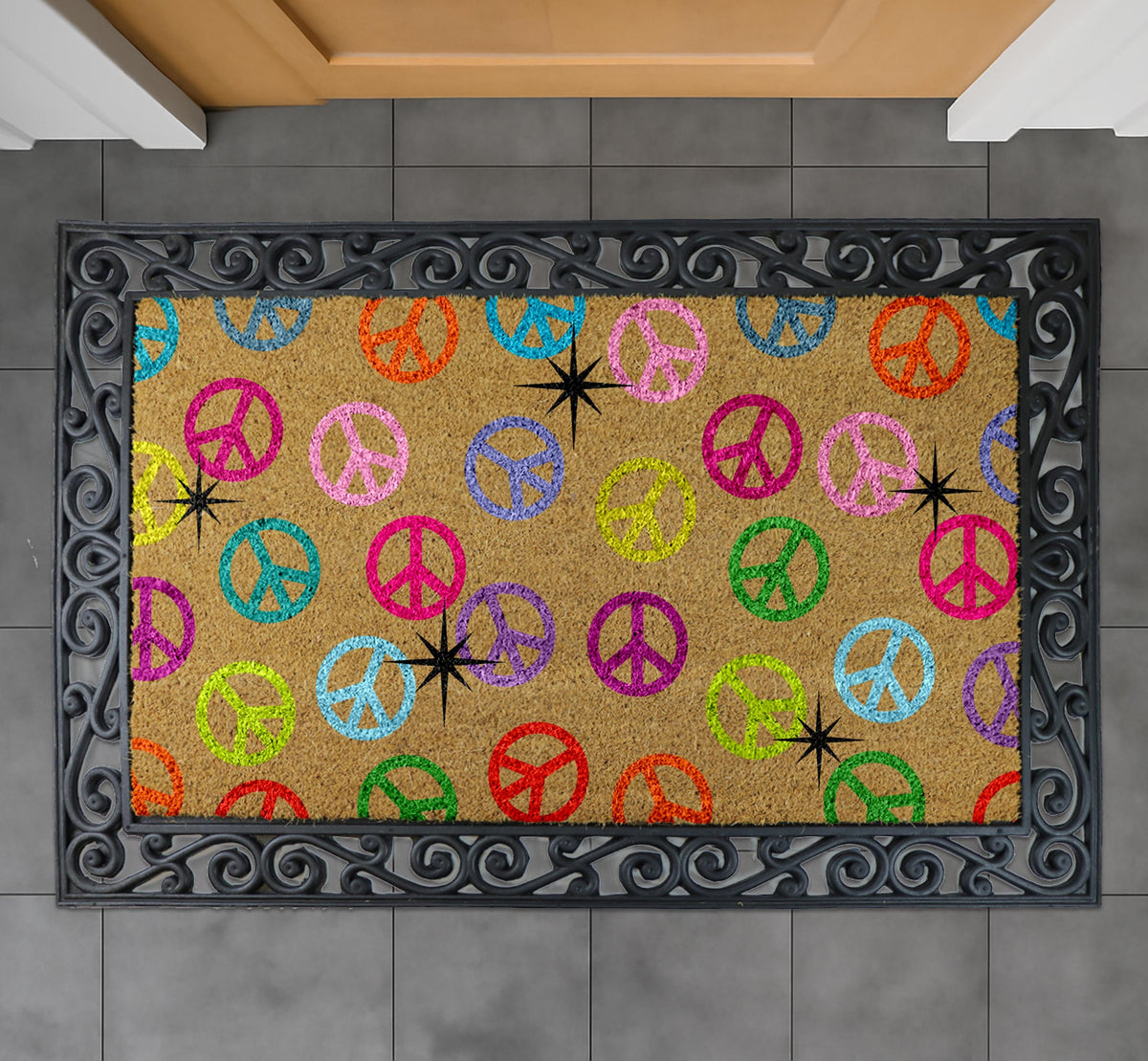 Peace Sign Doormat, Boho Peace & Love Door Mat, Peace Symbol Welcome Mat