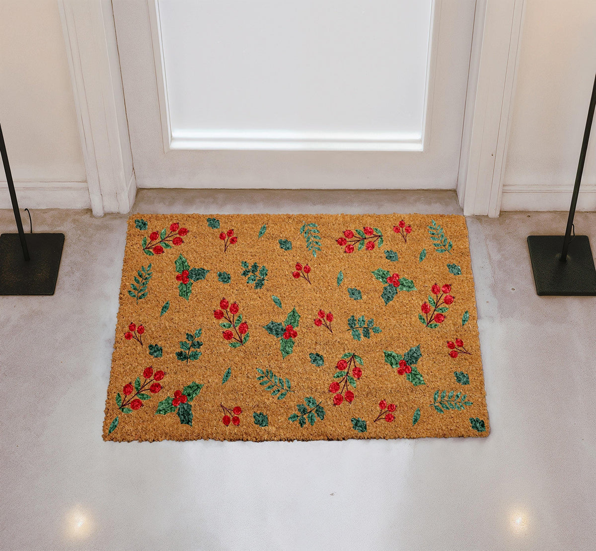 Christmas Holly Berry Doormat, Holiday Festive Welcome Mat, Berry Pattern Xmas Door Mat