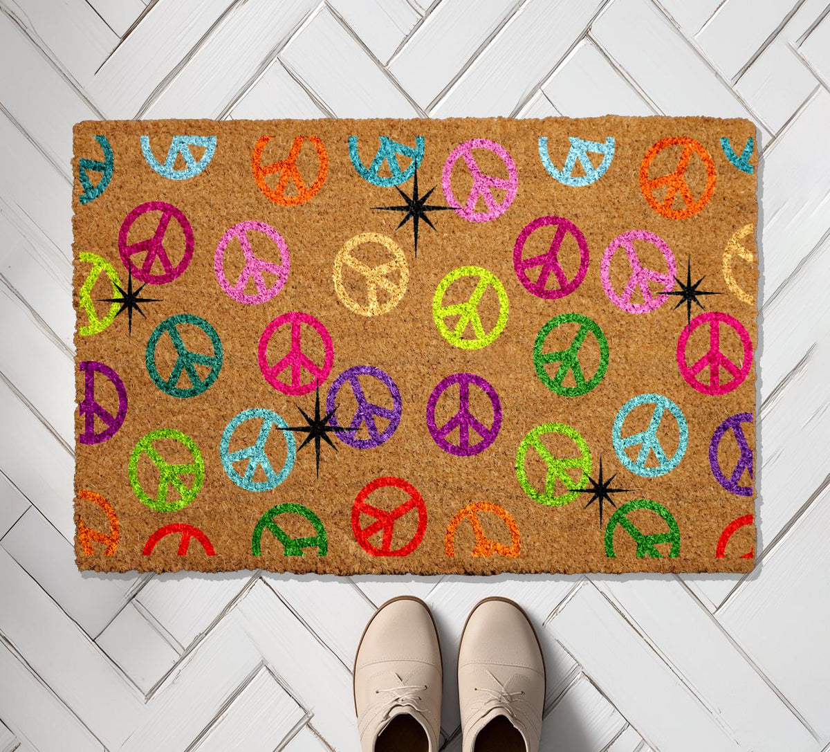 Peace Sign Doormat, Boho Peace & Love Door Mat, Peace Symbol Welcome Mat