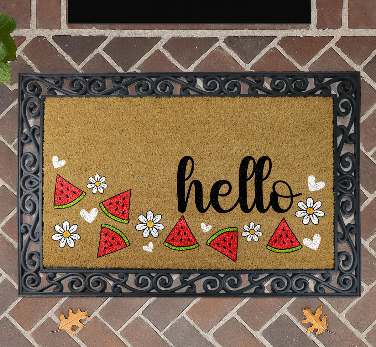 Watermelon & Daisy Doormat, Hello Door Mat, Summer Vibes Home Decor, Cute Front Porch Rug