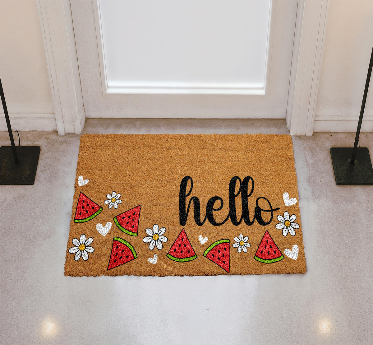Watermelon & Daisy Doormat, Hello Door Mat, Summer Vibes Home Decor, Cute Front Porch Rug