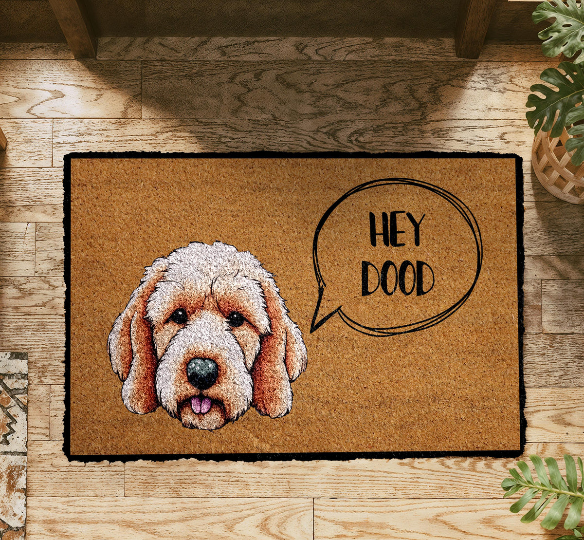 Hey Dood Golden Doodle Doormat, Goldendoodle Labradoodle Welcome Mat, Dog Lover Home Decor