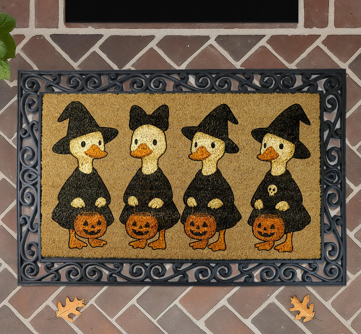 Witch Ducks Halloween Doormat, Witchy Goose Welcome Mat, Trick or Treat Home Decor
