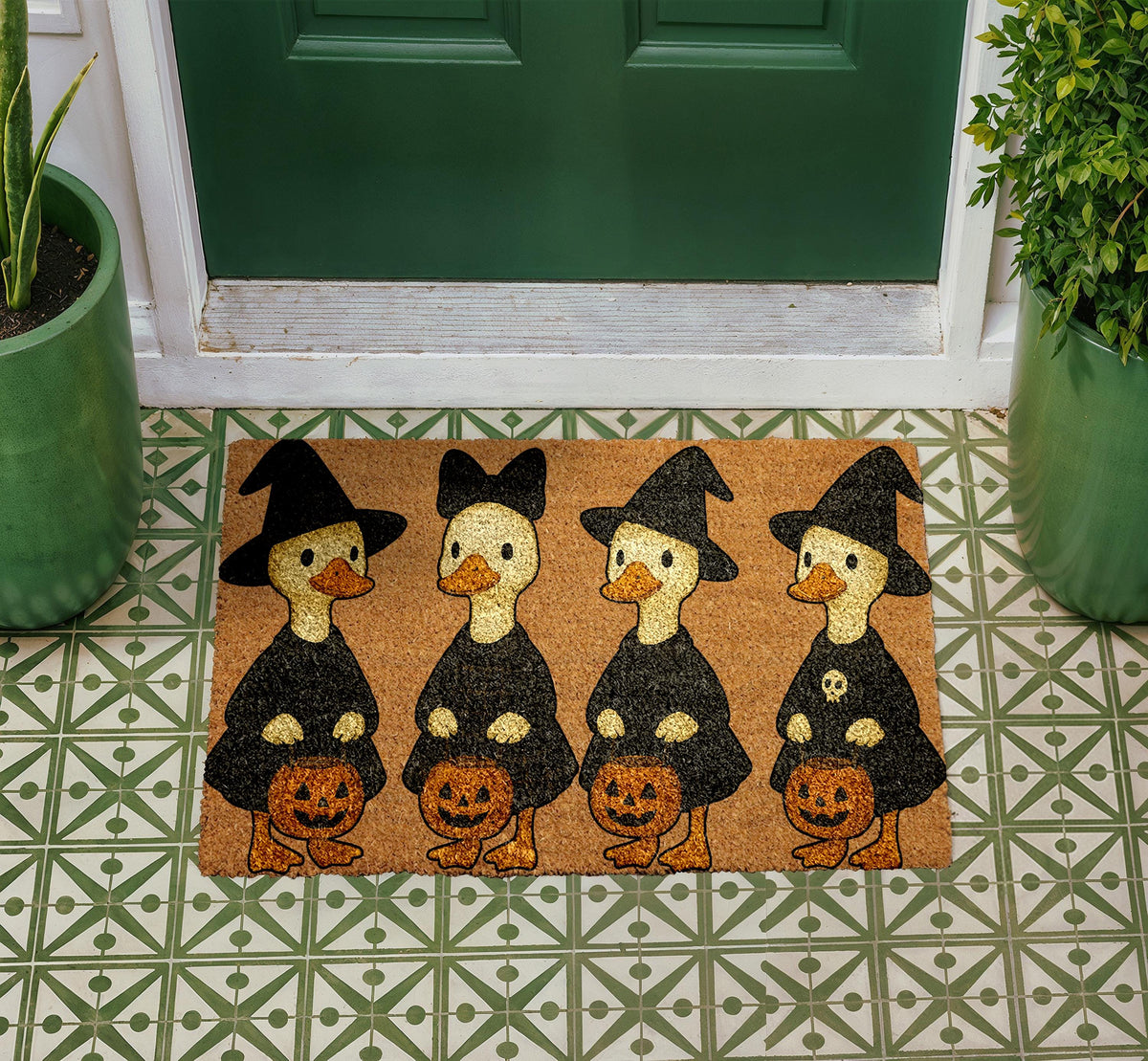 Witch Ducks Halloween Doormat, Witchy Goose Welcome Mat, Trick or Treat Home Decor