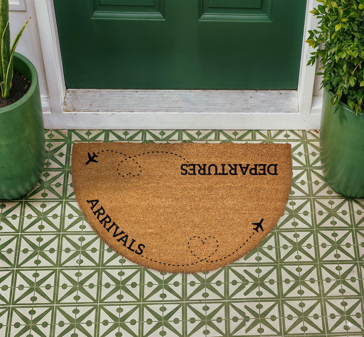 Natural Coir Doormat, Arrivals Departures Airplane Theme, Travel Lover Welcome Mat