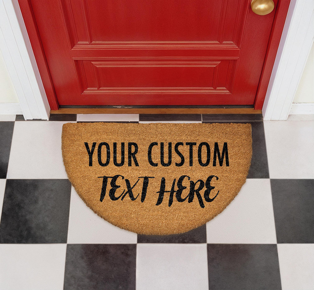 Custom Text Doormat, Personalized Semi Circle Coir Mat, Housewarming Gift