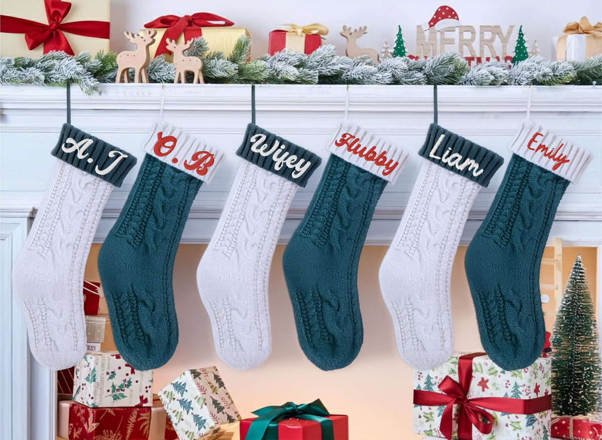 Customizable Embroidered Christmas Stocking, Family Matching Xmas Stockings