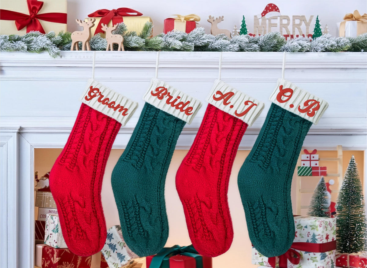Personalized Colorful Knitted Christmas Stockings, Custom Holiday Stockings With Name