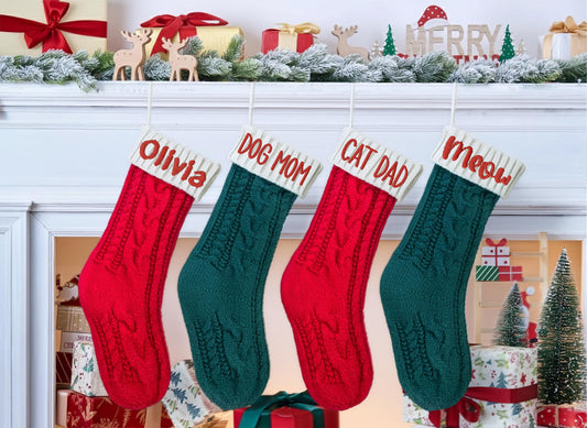 Customizable Crochet Christmas Stockings, Personalized Pet Owner Holiday Stocking