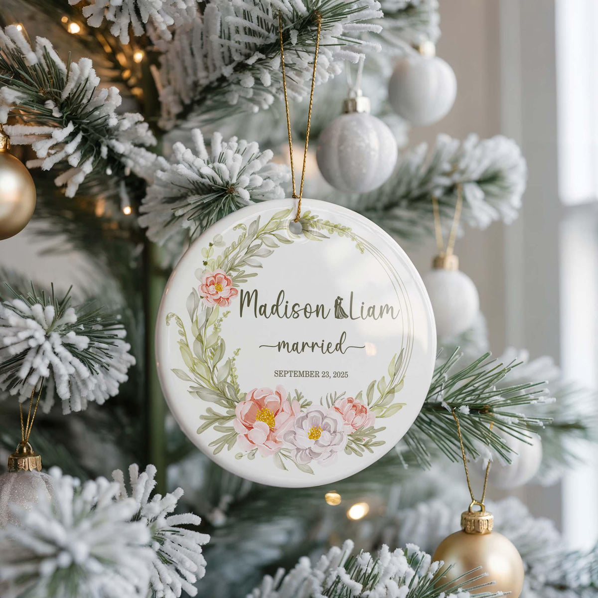 Personalized Wedding Ceramic Ornament, Custom Christmas Keepsake