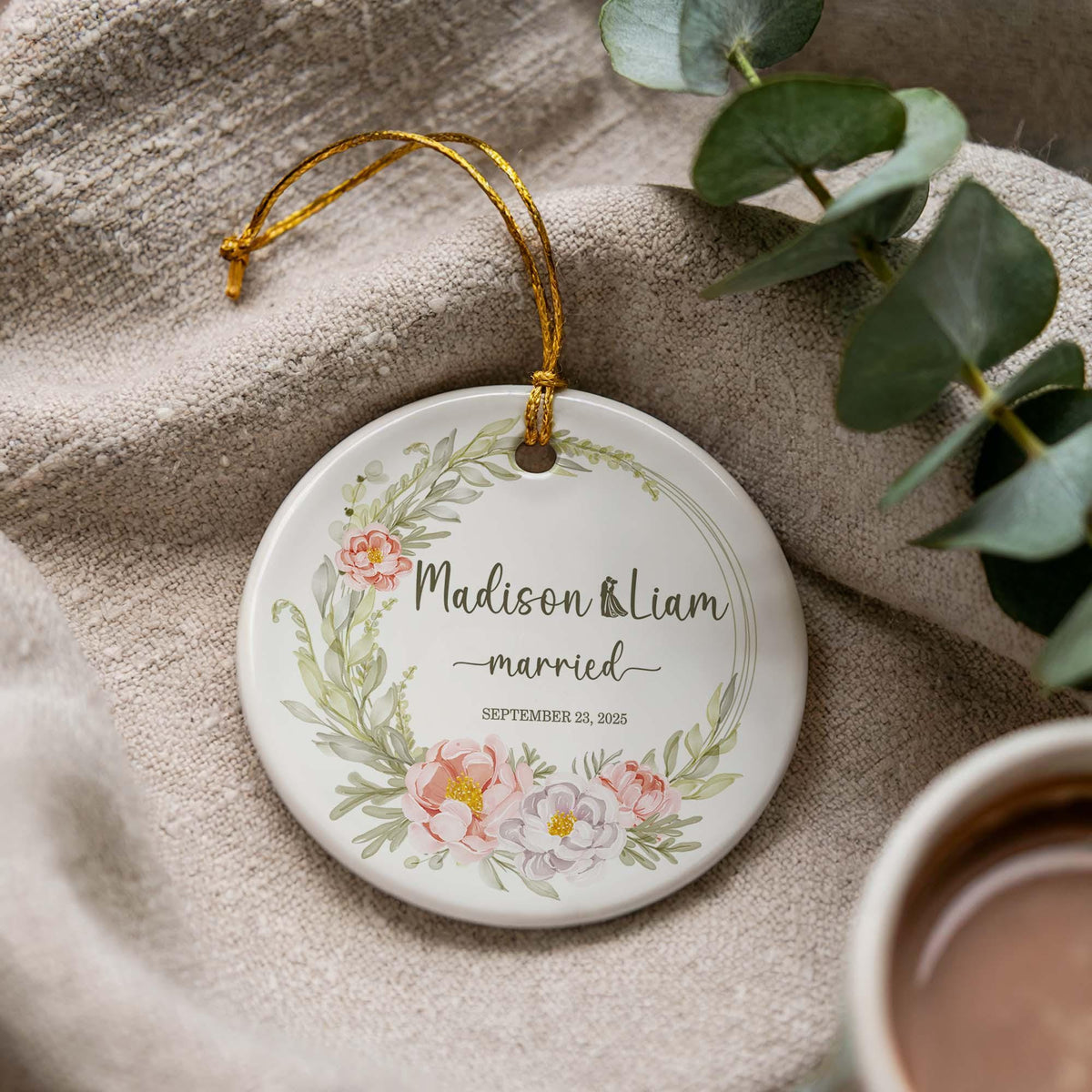 Personalized Wedding Ceramic Ornament, Custom Christmas Keepsake