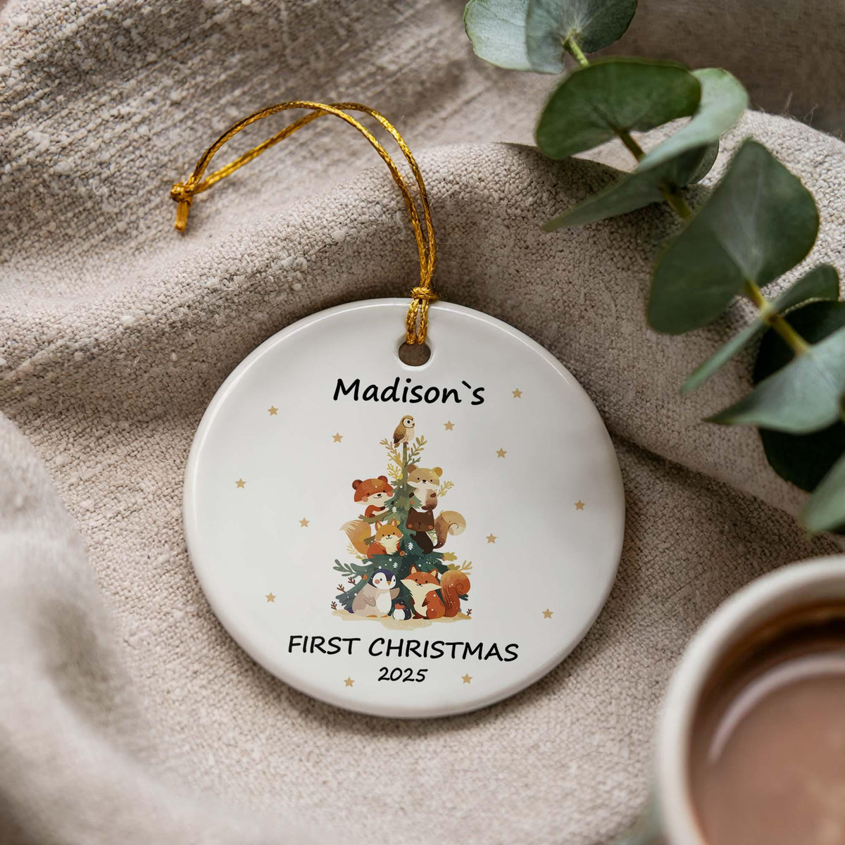 Custom Baby's First Christmas Ceramic Ornament, Personalized Animals (2.75-inch)