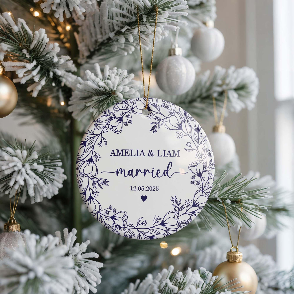 Custom Ceramic Wedding Ornament, Marriage Keepsake, Newlywed Gift