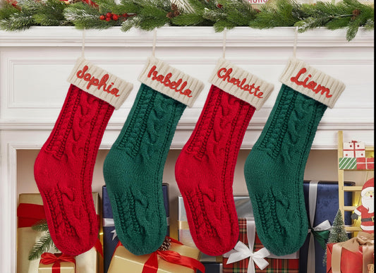 Personalized 2025 Embroidered Christmas Stockings, Knitted Family Stocking