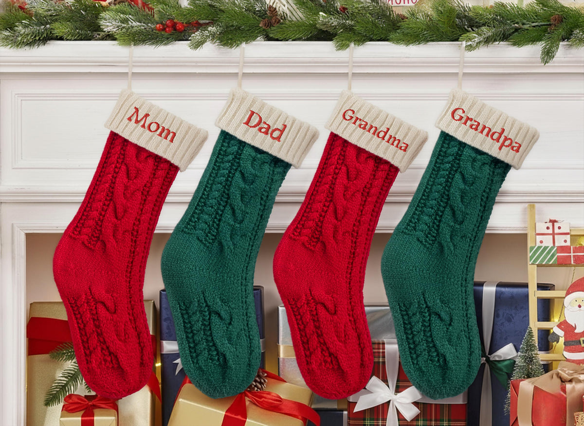 Personalized 2025 Embroidered Christmas Stockings, Knitted Family Stocking