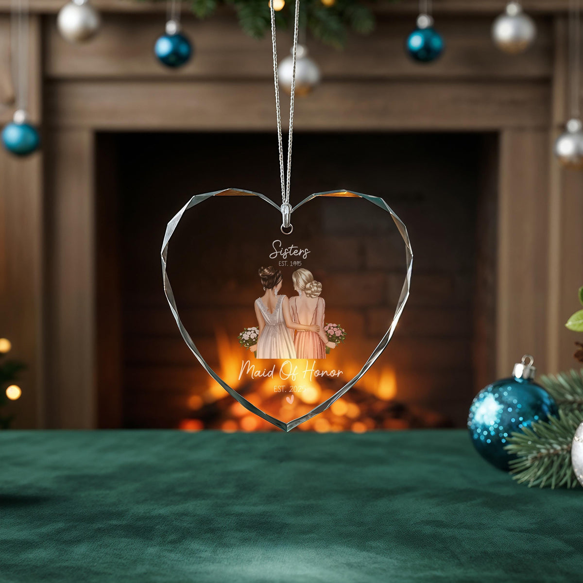 Personalized Maid of Honor Heart Ornament, Sister Wedding Glass Keepsake