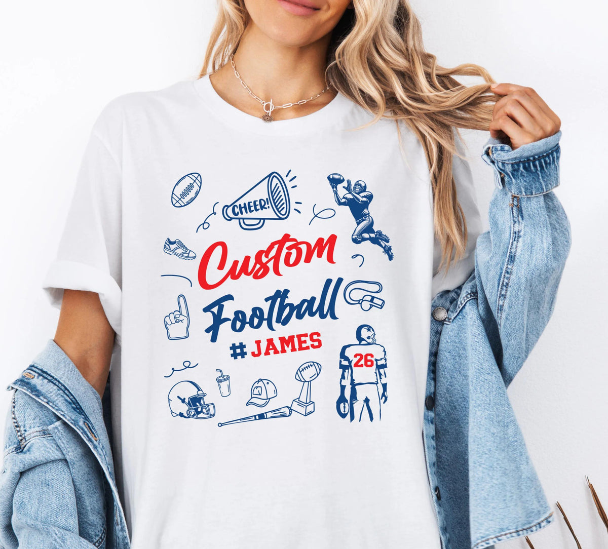 Custom Football Name Shirt, Coquette Football Team Tee, Sports Mom Sweat