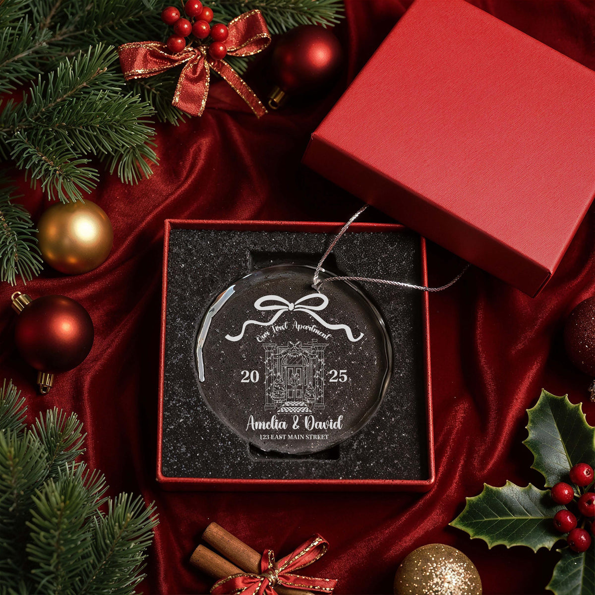 Our First Apartment Glass Ornament, Personalized Address Christmas Keepsake