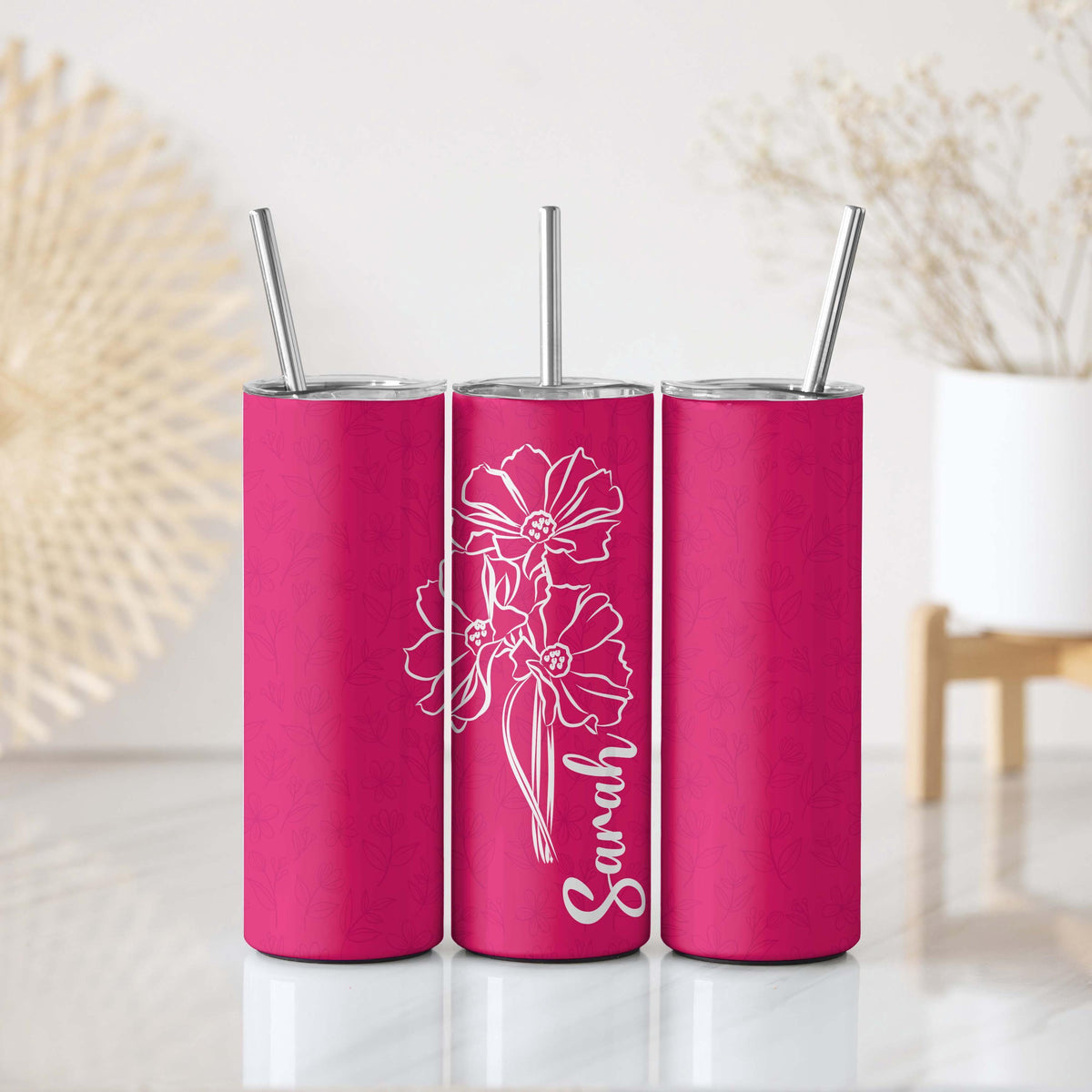 Custom Name Birth Flower Design Insulated Tumbler, Colorful Floral Coffee Lover Gift