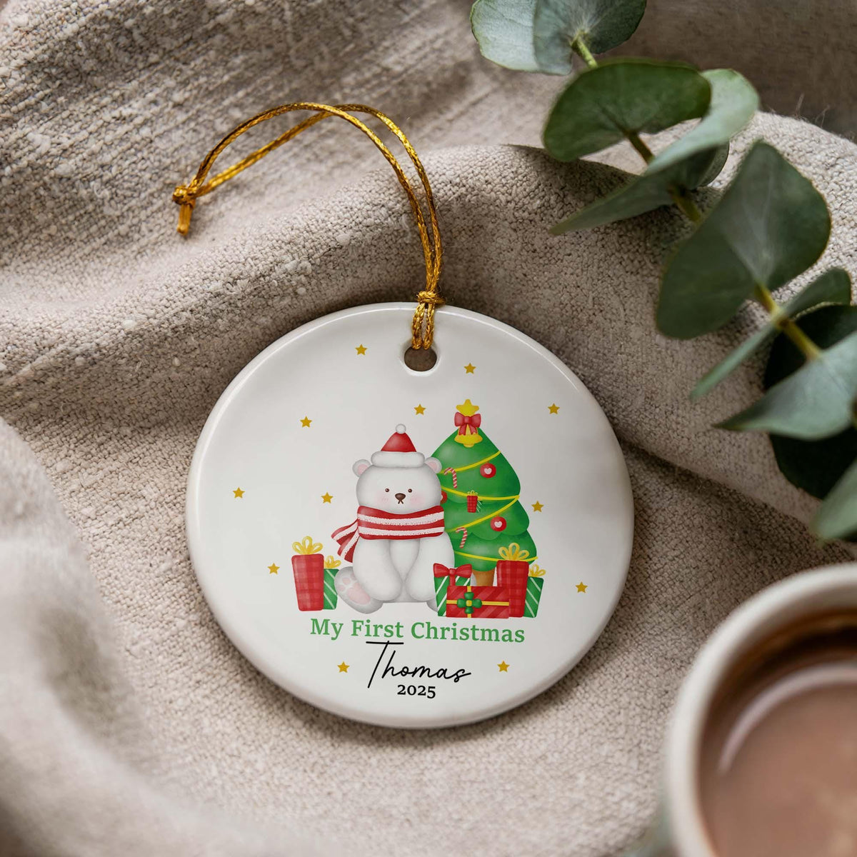 Personalized Baby's First Christmas Ornament, Ceramic Keepsake