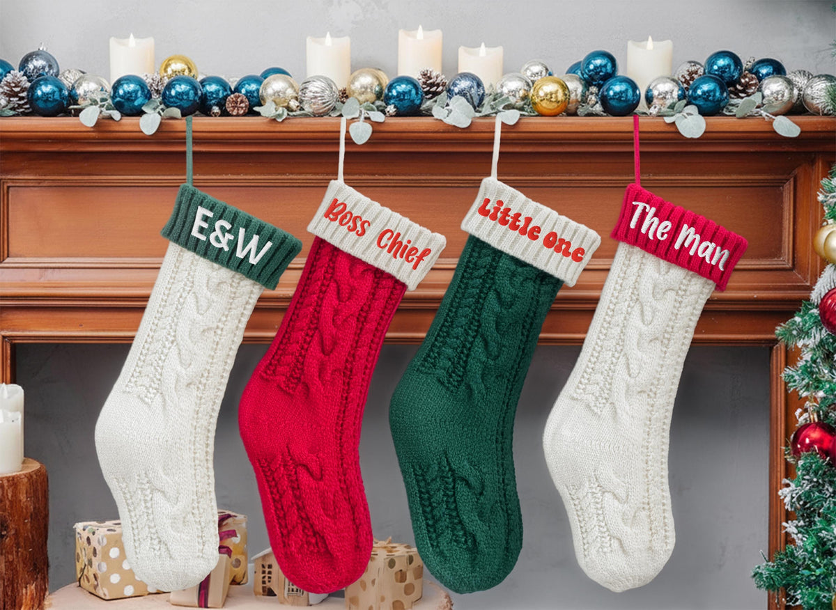 Personalized Knit Christmas Stocking, Custom Embroidered Name, Family Xmas Gift