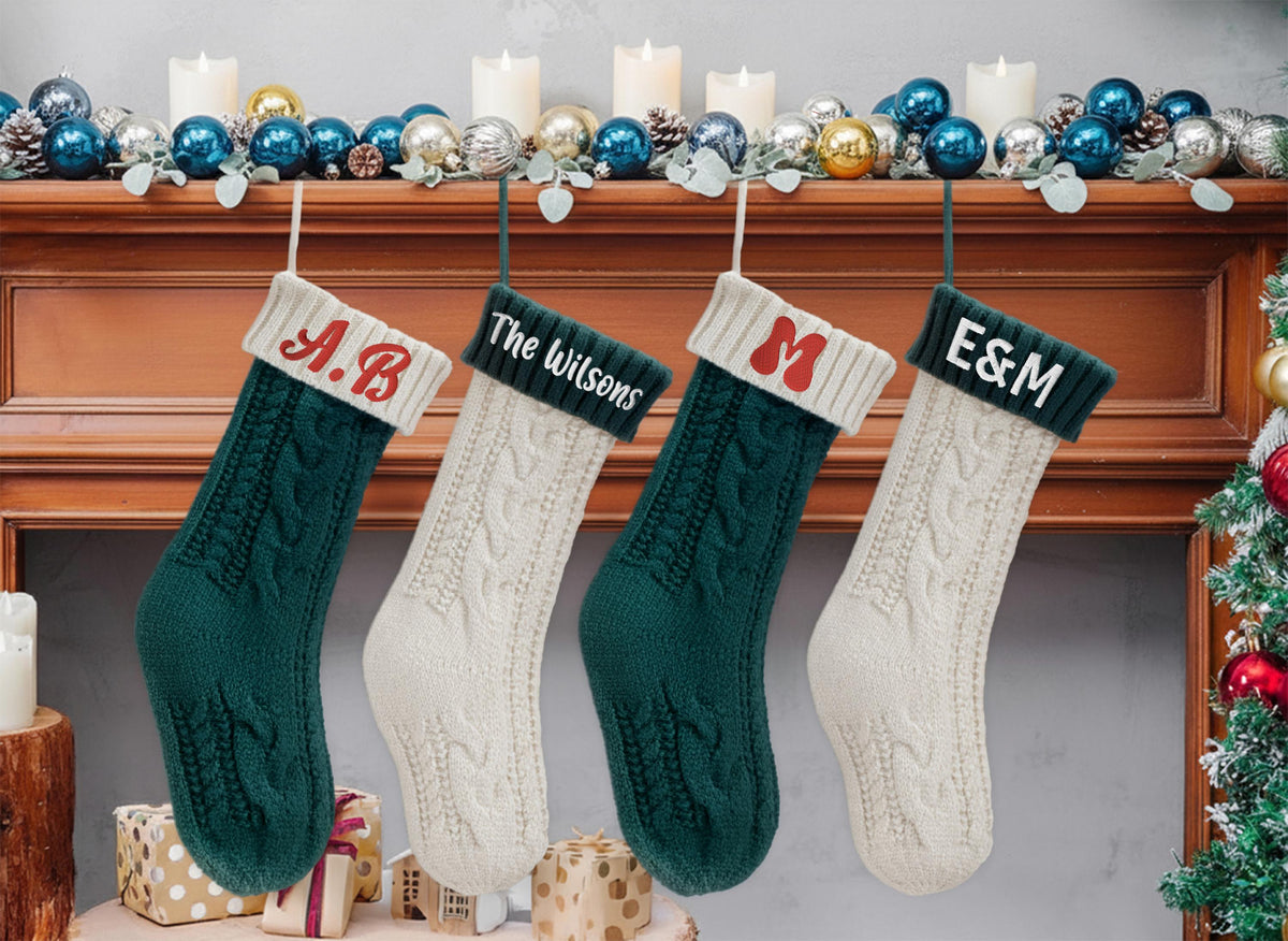 Personalized Knit Christmas Stocking, Custom Embroidered Name, Family Xmas Gift