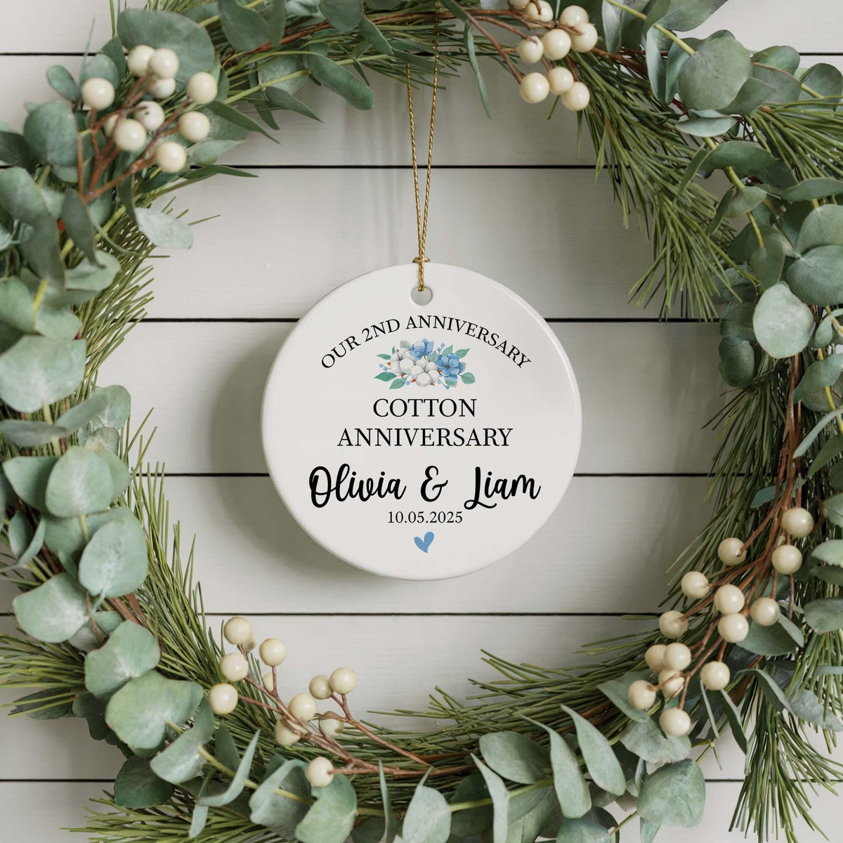 Personalized 2nd Anniversary Ornament, Cotton Anniversary Ornament Keepsake